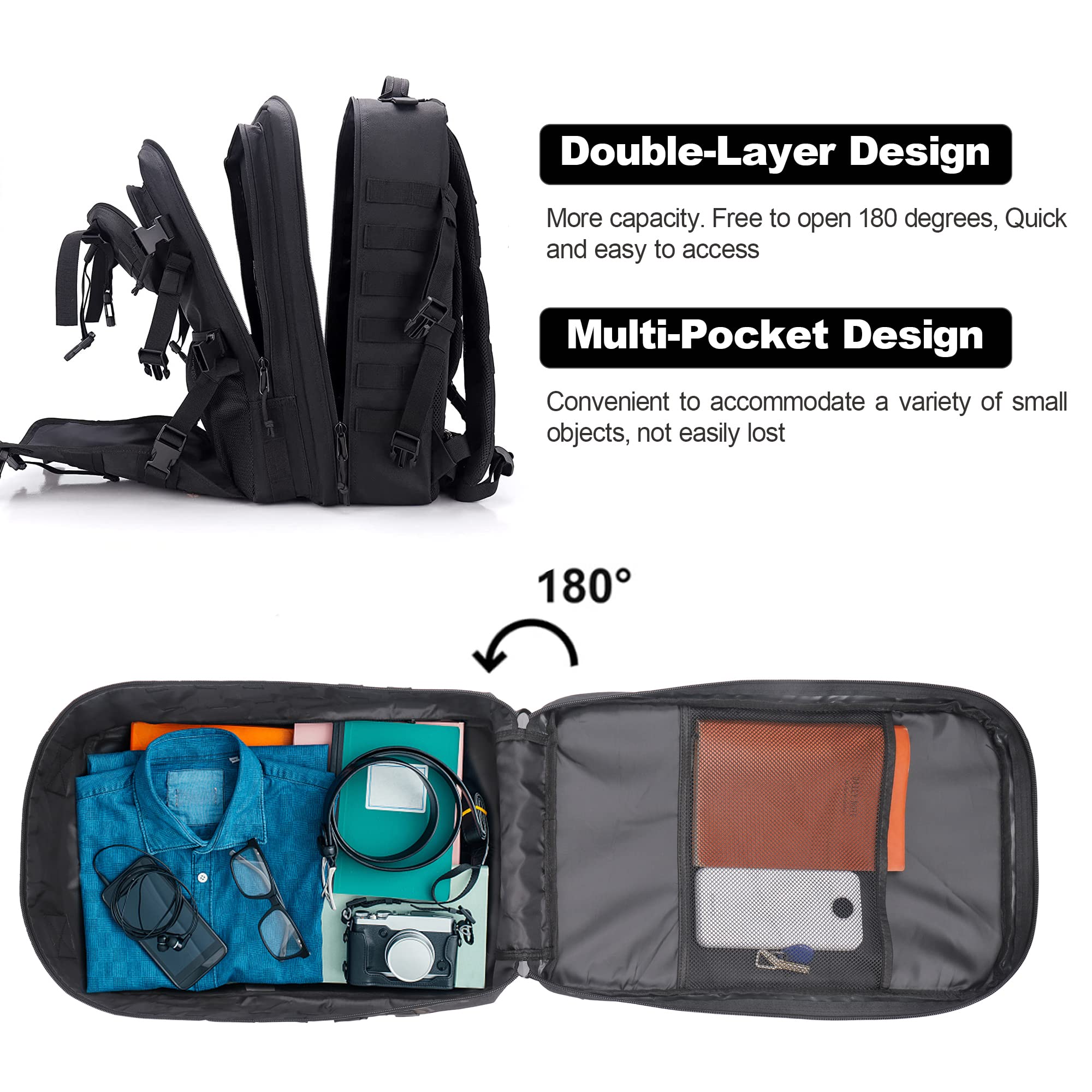 Youngoa Men'S Motorcycle Helmet Backpack, Black, 20L Capacity, Adjustable Chest Strap, Waterproof, Fit Full-Face Helmets